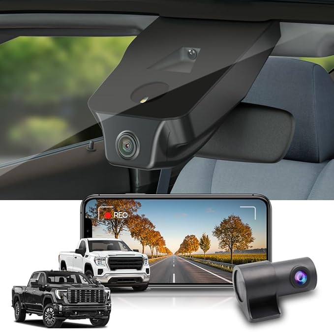 Fitcamx Dual 4K+Rear 1080P Dash Cam Adapts for GMC Sierra 2020-2026 (HD2-4925, Check Vents Amount), OEM Look, 2 Way HD Video, WiFi & APP, Loop Recording, G-Sensor, Easy to Use, 2 Cables/128GB Card