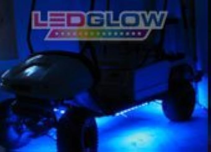 LEDGlow 4pc Blue LED Golf Cart Underbody Underglow Accent Neon Light Kit for EZGO Yamaha Club Car - Water Resistant Flexible Tubes - Includes Control Box & Wireless Remote