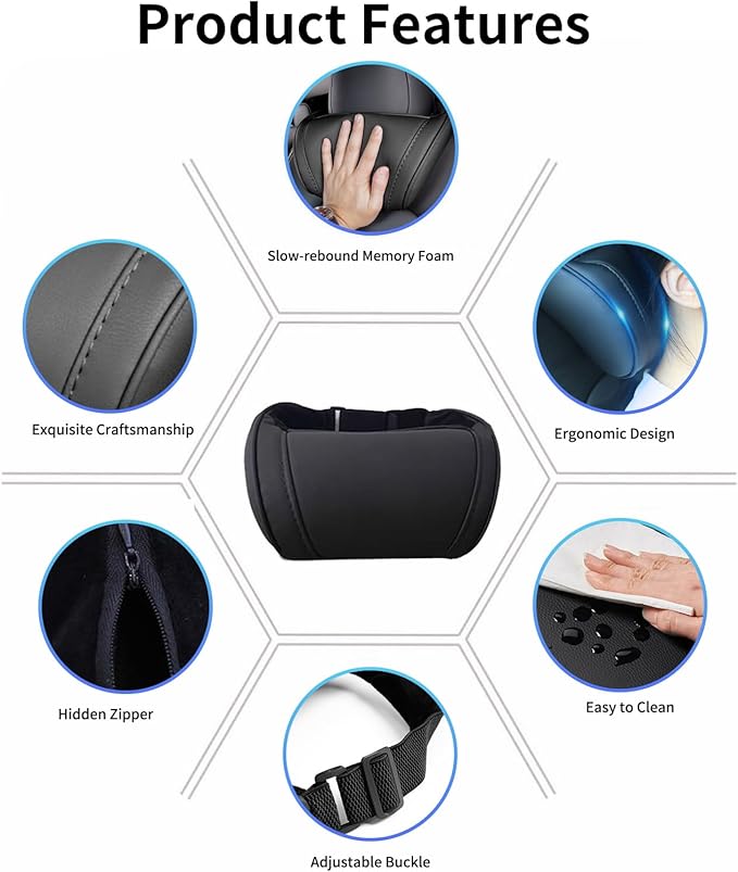 Car Neck Pillow for Tesla Model Y/3/S/X/Cybertruck Memory Foam Headrest Pillow Ergonomic Design Neck Support Seat Headrest Softness Comfortable Car Pillow (Black, 2 Pack)