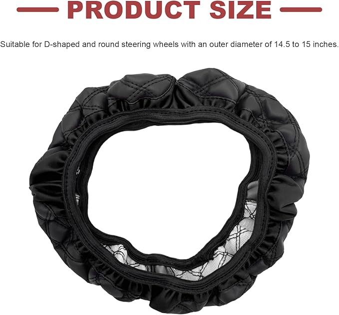 Car Steering Wheel Cover, 15 Inch Elastic Comfortable Auto Steering Wheel Protector, Anti-Slip Leather Wheel Cover Fashionable Interior Accessories for Most Cars Trucks SUVs (Black)
