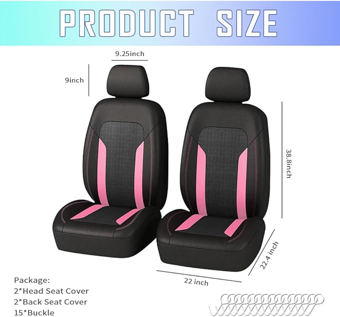 4PCS Cooling Car Seat Covers,Breathable Front Seat Covers with Mesh Construction and Foam Padding,Car Seat Protector to Reduce Back Sweating,Universal Car Interior for Car SUV (Pink)