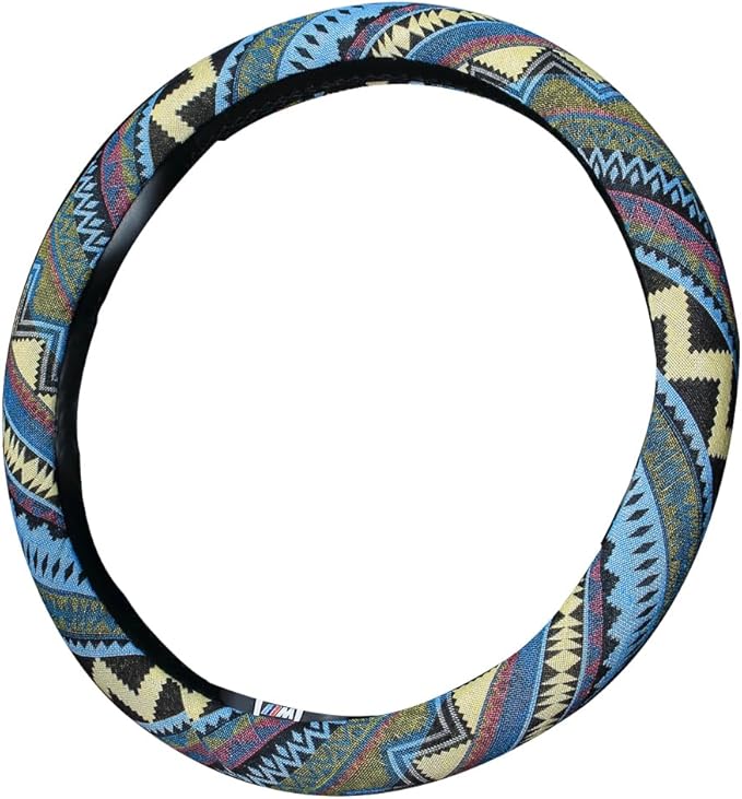 Ethnic Style Coarse Flax Cloth Automotive Steering Wheel Cover Anti Slip and Sweat Absorption Auto Car Wrap Cover (L, 14.5''-15'')