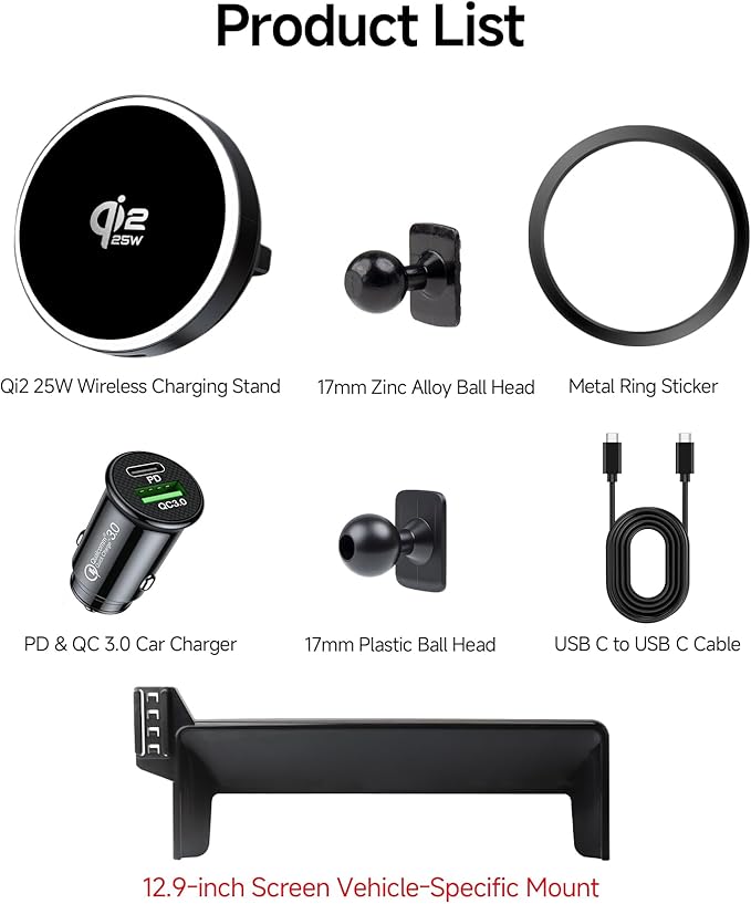 Qi2.2 Max 25W Fast Wireless Car Charger Phone Holder for Volkswagen ID.4 2024 2025 2026 / VW ID.Buzz 2025 2026 12.9-Inch Screen, Magnetic Phone Mount Compatible with MagSafe