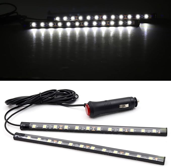Ambient Lighting Car 2PCS Under Glow Kit with Cigarette Lighter, 12V Underglow Led Lights Car LED Interior Light DRL Daylight Strip Waterproof Driving Fog Lamp RGB Atmosphere Lights (White)