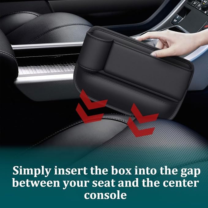 Car Seat Gap Organizer, Multifunctional Car Seat Organizer with Adjustable Cup Holder, Leather Car Seat Gap Storage Box for Holding Phones, Coins, Cards, Keys, Pens (Black)