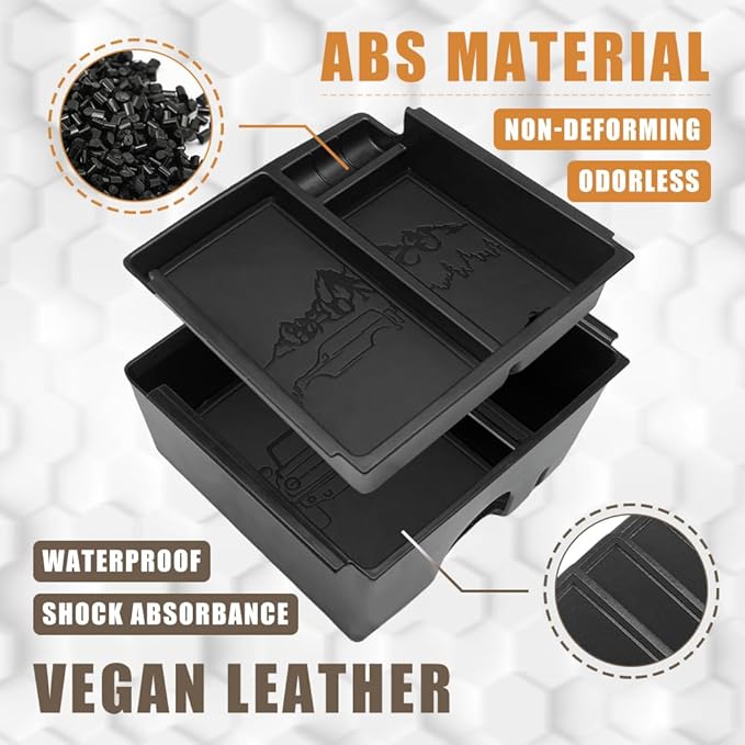 TripleAliners Center Console Organizer Compatible with 2021-2024 Ford Bronco(No for Sport) Accessories Bronco 2/4-Door Center Console Storage Box ABS Material with Leather Trim(V2_Black)Won't Fit 2025