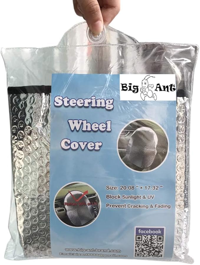 Big Ant Steering Wheel Cover Sun Shade + Bonus Side Window Sunshade-Heat Reflector Fit Most Jumbo/Standard Car-Sliver (20.1"X 17.3")