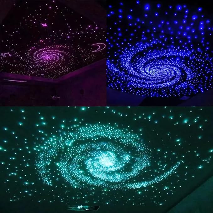Starlight Headliner Kit 1000Pcs 0.03in*6.5ft*2m 16W RGBW Music/Voice APP/Remote Control Activated Star Lights for Car Fiber Optic Star Light for Car Roof Theater Game Bed Room Ceiling