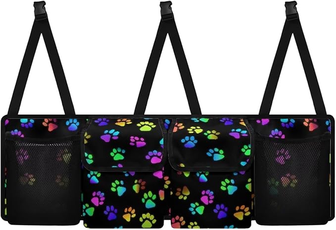 Trunk Organizer Cute Paw Print Car Storage Organizer Oxford Cloth Keep the Car Clean and Tidy Washable Car Trunk Organizers for Women, Easy to Install and Clean