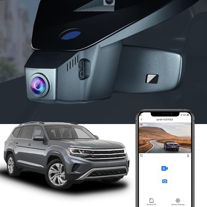 Fitcamx 4K Dash Cam Suitable for Volkswagen Atlas 2018-2026 (Model B, Wide Body Design) & Cross Sport 2020-2026, OEM Look, UHD 2160P Video, WiFi & APP, Loop Recording Parking Sensor, Plug & Play, 64GB