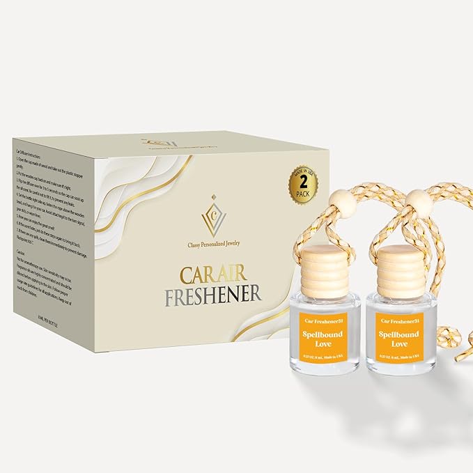 C Classy Hanging Car Air Freshener 2 Pack, Spellbound Love Essential Oil Diffuser, Long-Lasting Fragrance, Cute Glass Bottle Car Accessories for Women & Men, Made in USA