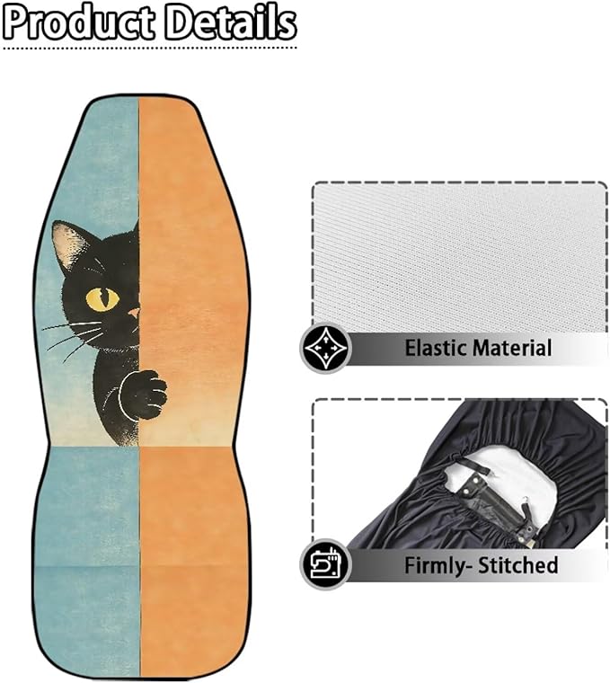 BIGCARJOB Cute Cat Car Seat Cover Set for Front Seat Only, 2 Pack Auto Front Seat Protector Saddle Blanket for Women Car Interior Accessories