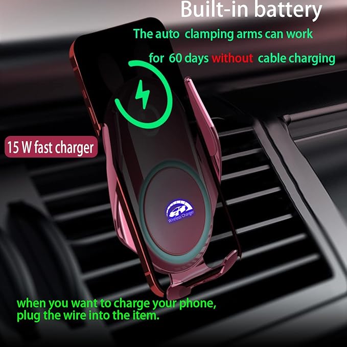Car Phone Holder Mount Wireless Charging Auto Clamping Rotatable Vent Clip Cute Pink Rabbit Woman for iPhone Samsung Andriod Phone