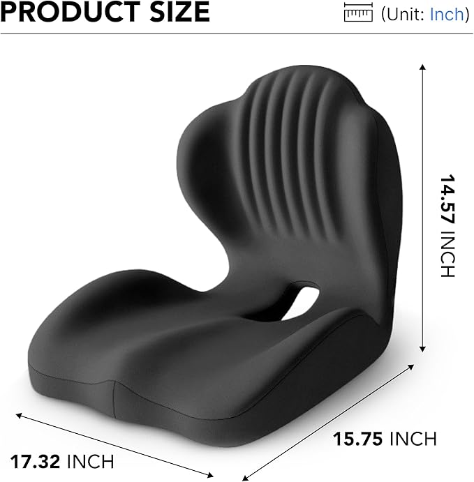 Ergonomic Waist Support and Seat Cushion, 2-in-1 Memory Foam Pad, Hollow Design for Coccyx, Suitable for Office Chairs, Car Safety Seats and Household Use - Relieves Lower Back and Hip Pain (Black)