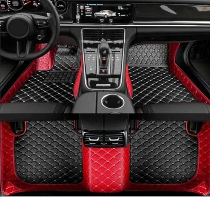 Yaruicar Custom Personalized Floor Mats for Cars Luxury Full Coverage All Car Floor Mats Anti-Slip Leather Car Mat Set Trucks & SUVs Trucks Automotive Floor Mats Liners (Red Black Beige)