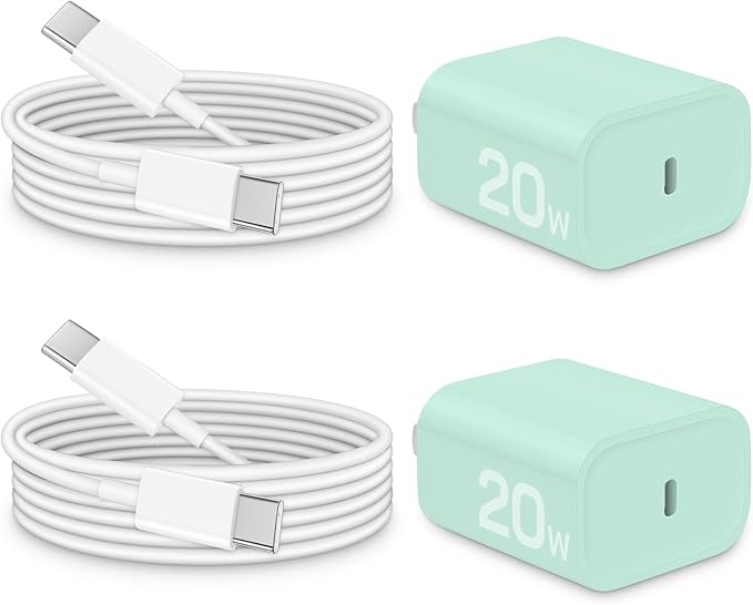 Brasag i Phone 17 16 15 Charger Fast Charging - 20W PD Fast Charger Block with 6Ft USB C Cable for i Phone 17/16/15 Series, i Pad Pro/Air/Mini, Galaxy S23, Pixel 8 & More (2-Pack) Green