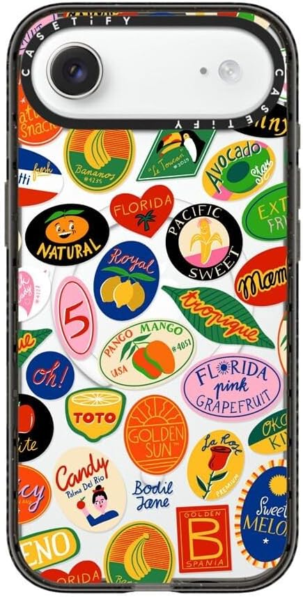 CASETiFY Impact iPhone Air Case [Slim/Compatible with Magsafe / 8.2 ft. 4X Military Grade Drop Protection] - Fruit Stickers - Clear Black