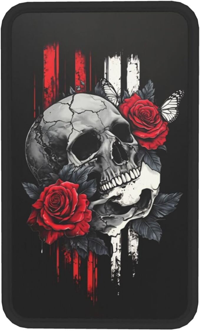 Universal Car Center Console Cushion Pad, Red Flower Skull Soft Waterproof Car Center Console Cover Auto Armrest Seat Box Cover Protector for Most Vehicle SUV Truck Car