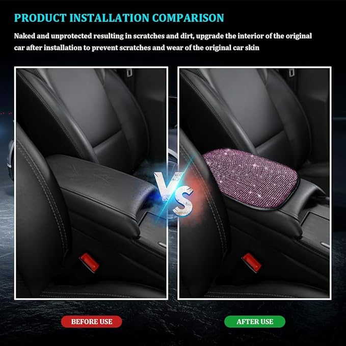 Bling Car Center Console Cover, Car Armrest Cover, Diamond Rhinestone Auto Center Console Cover Protector, Universal Arm Rest Cushion Pads Car Interior Accessories for Vehicles, SUVs (Pink)
