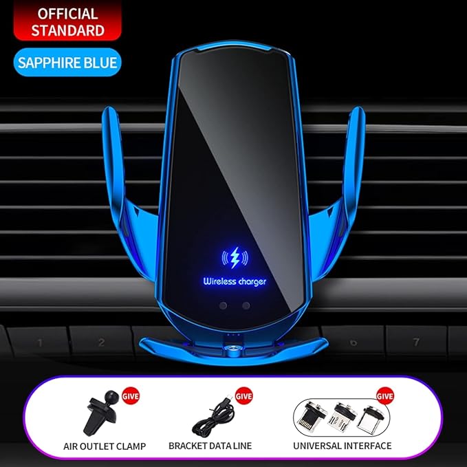 Wireless Car Charger Mount Automotive Electric Induction 15W Wireless Charger Car Auto Clamping Car Phone Holder Mount Wireless Charging Mount Vent Phone Holde Compatible with Android (Silver)