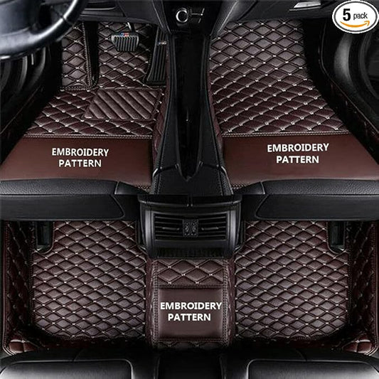 Car Floor Mats for 99% Cars, Trucks and SUVs Full Coverage Pads Protection Non-Slip Leather Floor Liners (Brown)