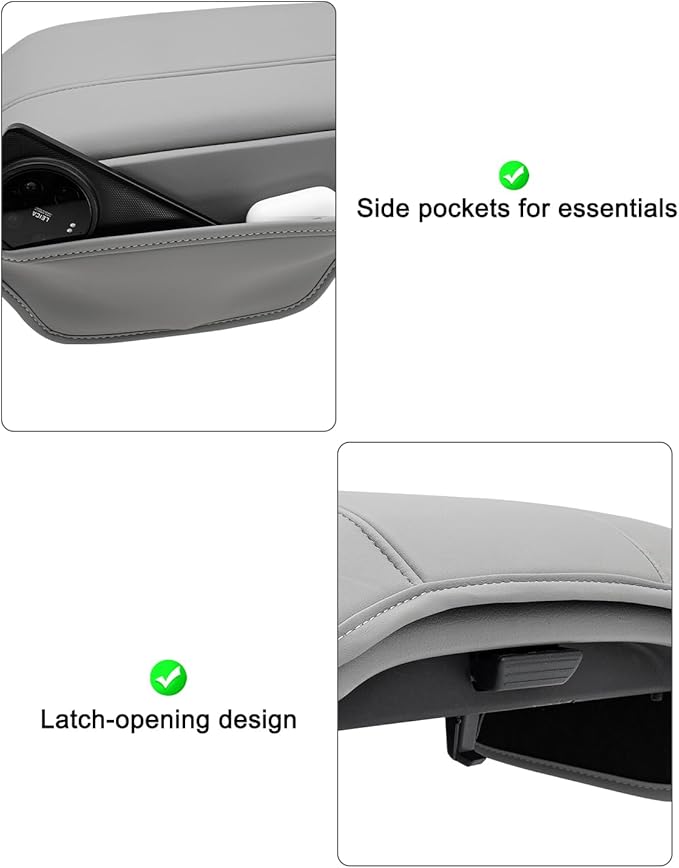 KBH Center Console Armrest Cover for Honda Pilot 2023-2026, Ridgeline 2024 2025, Passport 2024-2026, Middle Console Lid Protector, Vinyl Leather Trim with Side Pockets, Anti-Scratch, Gray