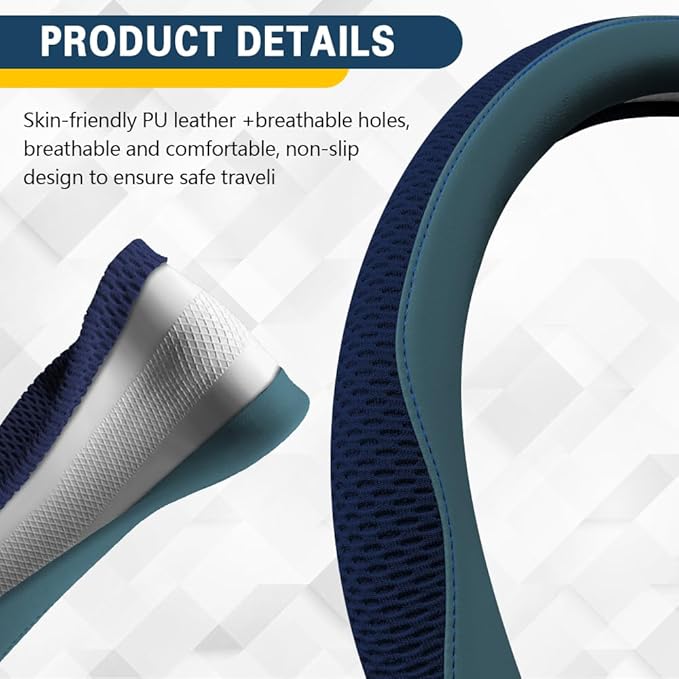 Car Steering Wheel Cover, Steering Wheel Accessories, Universal 15 Inch Microfiber Breathable LCE Silk, Car Accessories Breathable Anti-Slip Protector Universal for SUV Sedan Truck (Blue)