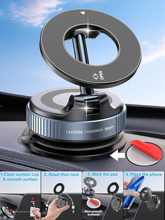Magnetic Phone Holder for Car [120+ LB Strongest Suction & 2800gf Strongest Magnetic] 360° Adjustable Car Phone Holder for Magsafe Phone Holders for Your Car for iPhone 17 Pro Max 16 15 14 13 12 Plus