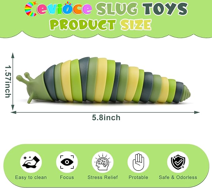 Cevioce Sensory Slug Fidget Toys,Mini Fidget Slug Toys for Adults & Kids Party Favors,1Pc Cute Autism Sensory Toys for Autistic Children,Toddler Toys Age 3+ Easter Basket Stuffer for Kids