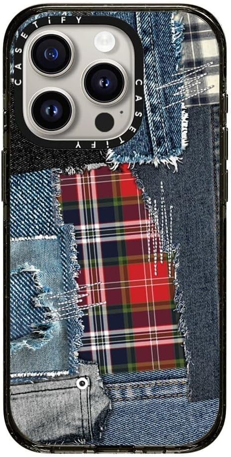 CASETiFY Impact iPhone 15 Pro Case [Slim/Compatible with Magsafe / 8.2 ft. 4X Military Grade Drop Protection] - Plaid Disorder Case - Clear Black