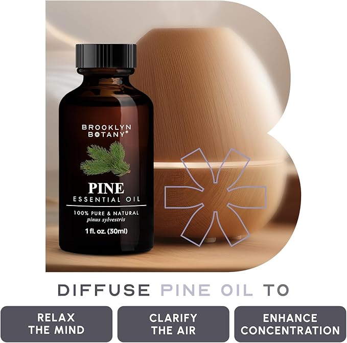 Brooklyn Botany Pine Essential Oil - 100% Pure and Natural - Premium Grade Oil with Dropper - for Aromatherapy and Diffuser - 1 Fl Oz