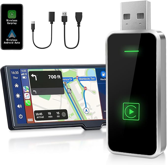 Moman Wireless CarPlay Adapter, Plug & Play Car Play in-Dash Converter for iOS 10+ & Android Auto with USB-A/USB-C Convert Wired to Wireless for 800+ Cars (2016+)