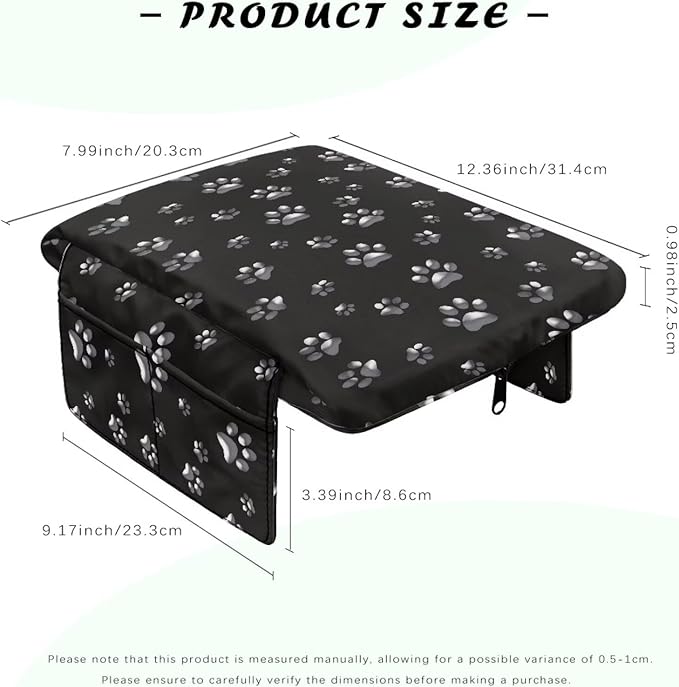 Dreaweet White Dog Paw Center Console Cover with Pockets Cute Car Accessories for Women Interior,Thick Arm Rest Cover for Car Truck SUV,Universal Car Armrest Cover Cushion Pad