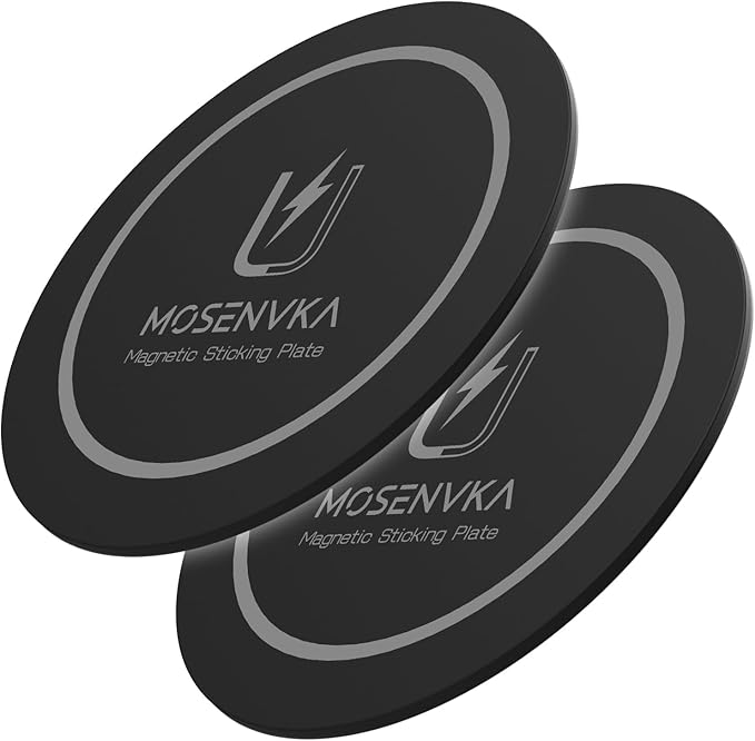MOSENVKA Universal Magnetic Phone Mount Plate,Strong Adhesive Plate for Magnetic Car Mount, Phone Sticker for iPhone 16e and All Smartphones and Cases-Slim,Lightweight,and Reusable (Black-2 Pack)