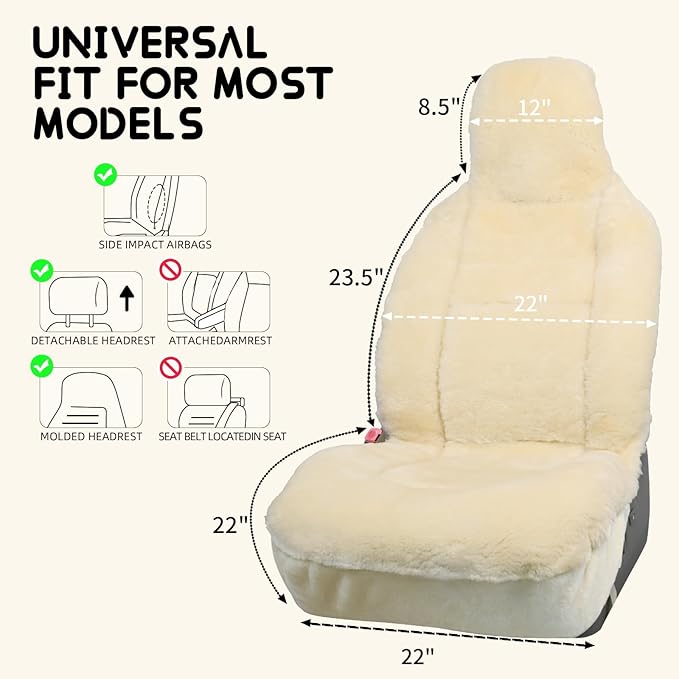 Aegis Cover Premium Australian Merino Sheepskin Car Seat Cover, Highback Easy-Install Universal Fit for SUV Truck Sedan Most Vehicles (FS-Cream)