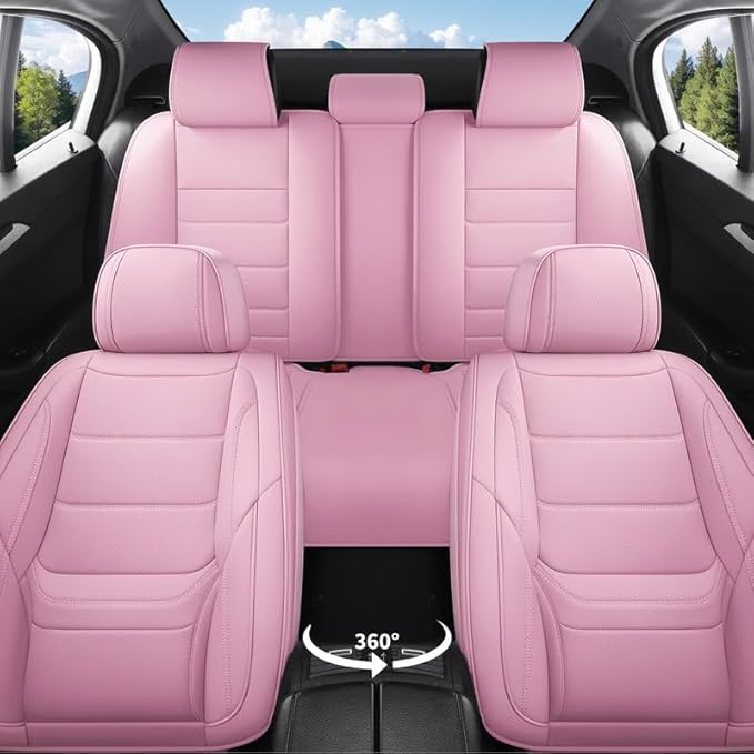 Car Seat Covers Full Set Custom Fit for Mercury Milan 2006-2011 - Premium Leather with Lumbar Support, Breathable, Anti-Slip & Excellent Seating Experience (Pink, Full Set)