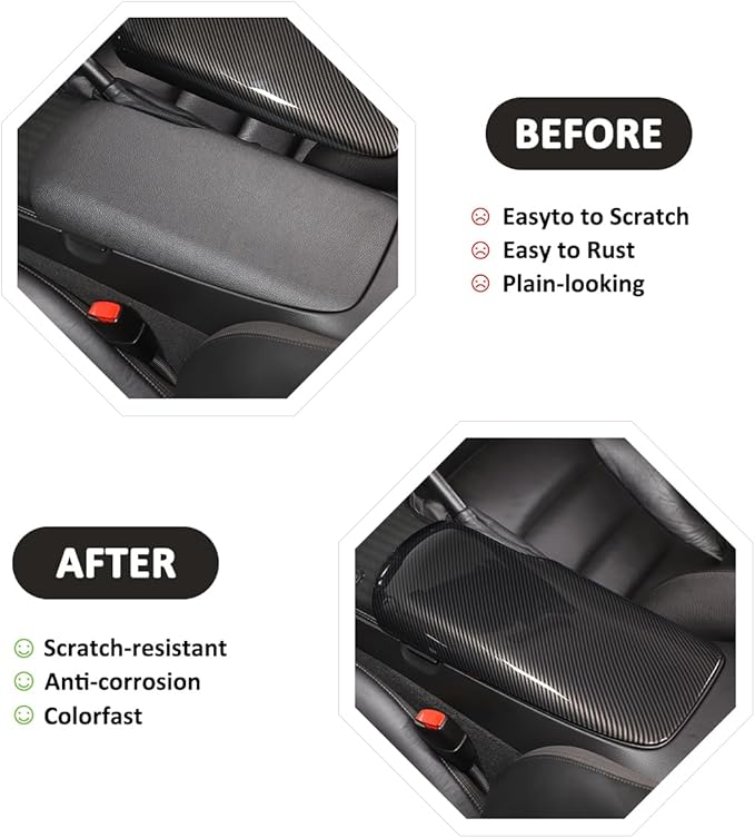 Car Center Console Pad for Chevrolet Corvette C6 2005-2013 Car Armrest Cover Leather Cushion Waterproof Auto Armrest Seat Box Protector Accessories (Leather) (ABS-Carbon Fiber)