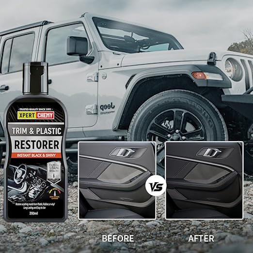 Plastic Restorer for Car with Foam Applicator, Black Trim Restorer, Bumpers and Rubber, Protects Against UV Rays, Long Lasting Shine, No Oily Residue