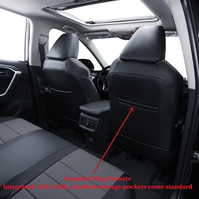 coverdream RAV4 Seat Covers Custom Fit for 2019-2024 2025 Toyota RAV4 LE,XLE,XLE Premium,Limited SUV Seat Cushion,Luxury Waterproof Leather Car Seat Protector(Full Set,Black/Gray)