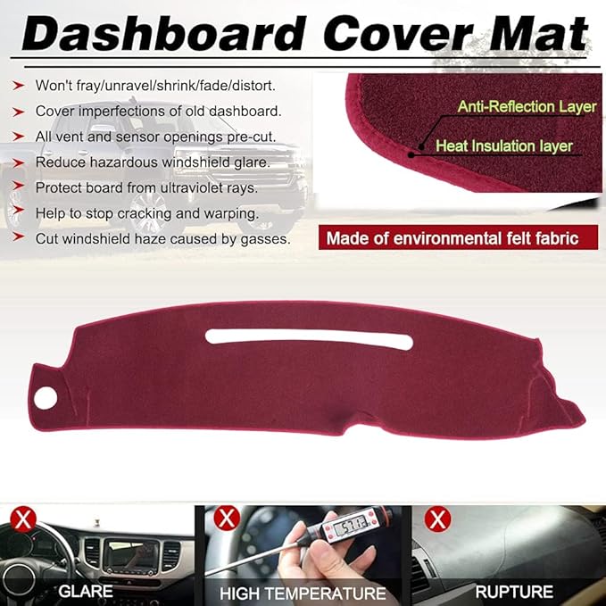 Dash Cover Custom Fit for 1997-2000 Chevy Chevrolet Silverado/GMC Sierra C1500 C2500 C3500 K1500 K2500 K3500, 1997-1999 GMC Yukon/Chevy Tahoe, Dashboard Cover Mat Pad(97-99 Maroon)