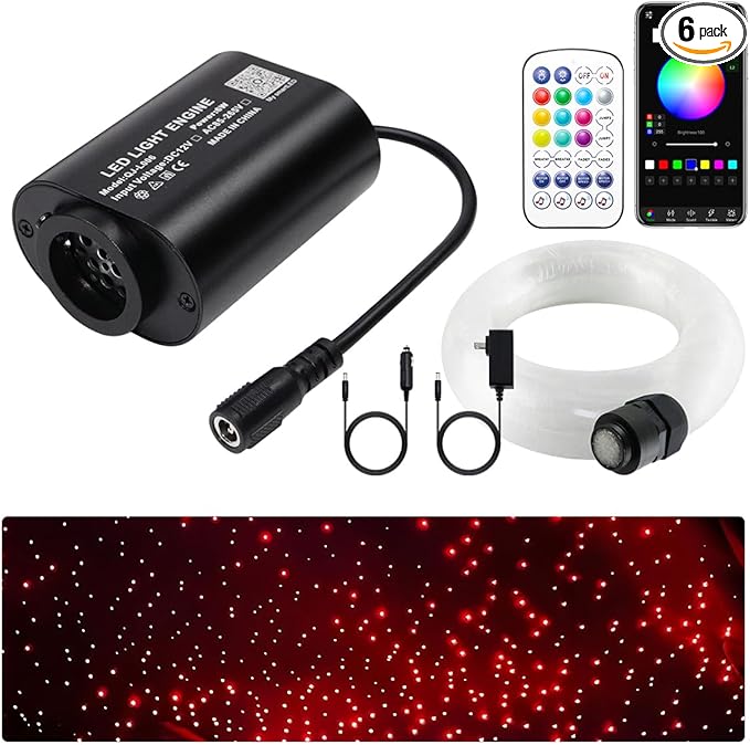 Small Size 6W RGBW APP Twinkle Shooting Star Fiber Optic Lights, Music Activated 150pcs*0.03in(6.5ft/2m) Optical Fiber Star Ceiling Light Kit for Car Starlight Headliner/Home