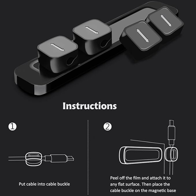 DRM Cable Clips Organizer Magnetic Cable Management Clips Cord Organizer Self Adhesive Sticky for All Wires, Desk Wall Desktop Cord Office Home USB Cable Power Wire Mouse Cable, Black