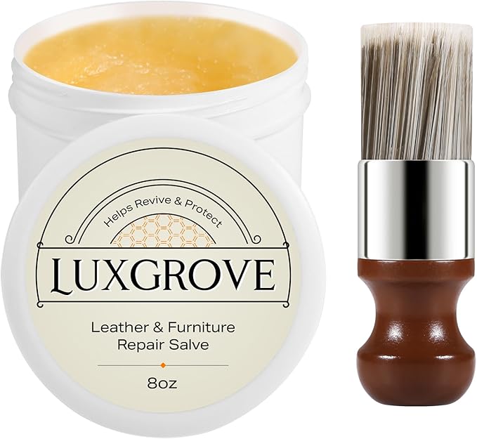 LUXGROVE® Leather & Furniture Repair Salve & Brush Set, Leather Cleaner and Conditioner for Furniture - UV Protectants Help Prevent Cracking or Fading, Wood, and Vinyl Conditioner - 8oz