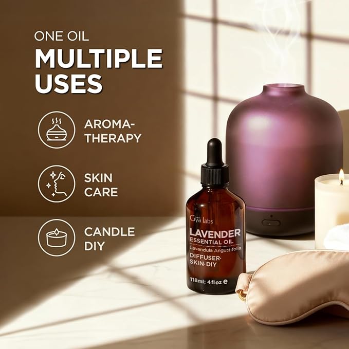 100% Pure Lavender Essential Oil - 4 Fl Oz - Lavender Oil for Hair, Skin, Diffuser, Aromatherapy & DIY Candle Making Scent