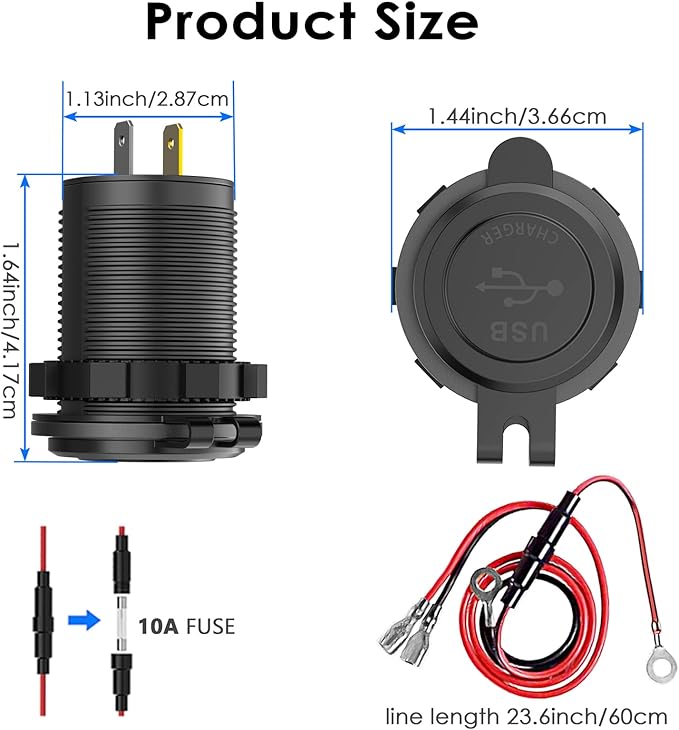 QC3.0 Dual USB 12V Outlet with Touch Switch: 12 Volt Marine Socket Golf Cart USB Port DC Car Charger Waterproof Power Adapter Cigarette Lighter Mount Fast Charge for Boat Motorcycle ATV RV
