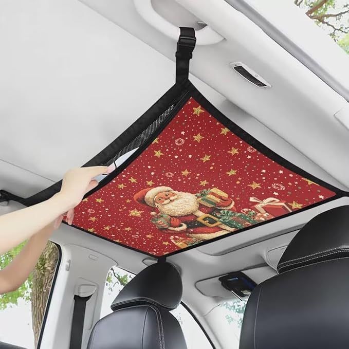 Santa Claus Star Car Roof Storage Bag Hanging Car Storage Bag All Car Storage Organizers Large Capacity Can Hold Mobile Phone, Wallet