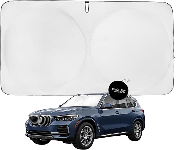 Windshield Sun Shade -Certified 99.87% UVB & 99.02% UVA Car Sun Shade. Award Winning Sunshade - Patented Technology | Compatible for BMW X5 2019-2026 | Car Shades by Kinder Fluff