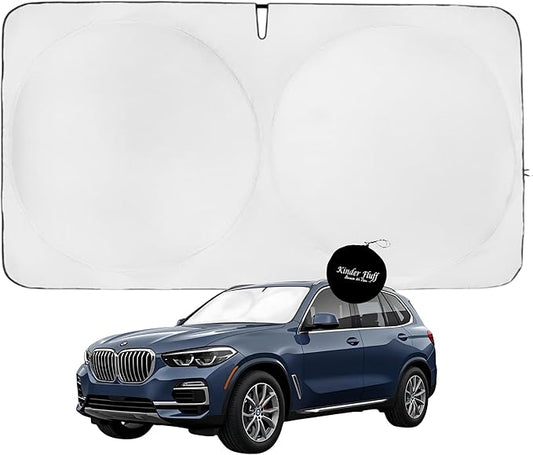 Windshield Sun Shade -Certified 99.87% UVB & 99.02% UVA Car Sun Shade. Award Winning Sunshade - Patented Technology | Compatible for BMW X5 2019-2026 | Car Shades by Kinder Fluff