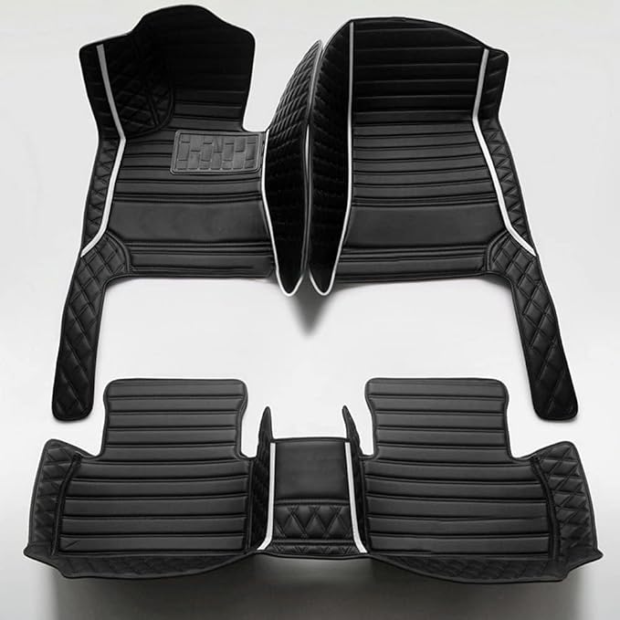 Custom Making Car Floor Mats Protection Pads for 99% Sedan/Coupe/Hatchback/SUV/Pickup Men Women Car Floor Mats Coverage Pads Anti-Slip Leather Floor Lining (Black+White Stripe)