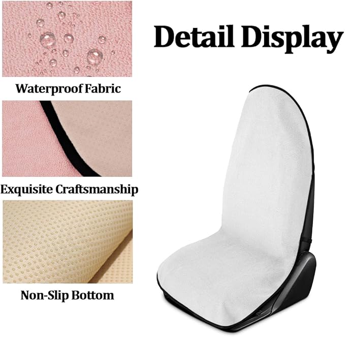 Car Towel Seat Cover, Performance Microfiber Washable Non Slip Vehicle Front Seat Covers, Sweatproof Automotive Interior Chair Protectors, Universal for SUV Automobile Truck (White)